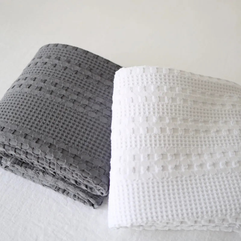 couverture coton points solide été portable maison pique nique voyage militaire blanc gris beige