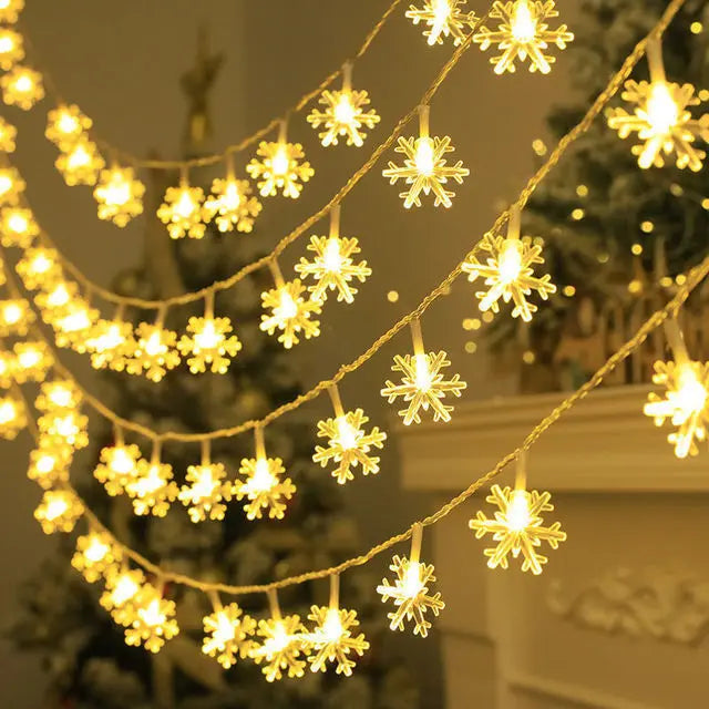guirlande lumineuse flocons neige blanc clips noel decoration chambre vacancesextérieur
