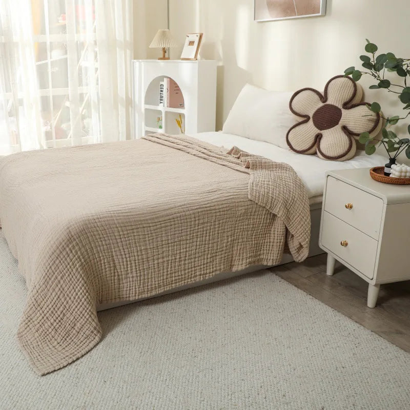 couverture coton gaze bébé serviette bain enfant motif carreaux grande taille beige gris
