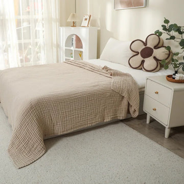 couverture coton gaze bébé serviette bain enfant motif carreaux grande taille beige gris
