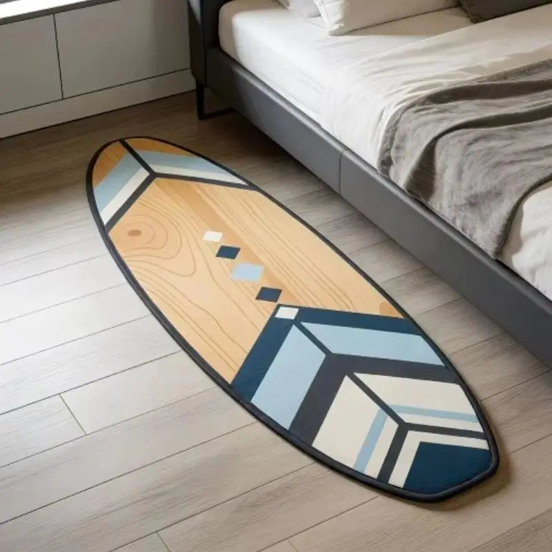 tapis peluche forme planche surf motif géométrique décor chambre salon intérieur doux antidérapant lavable