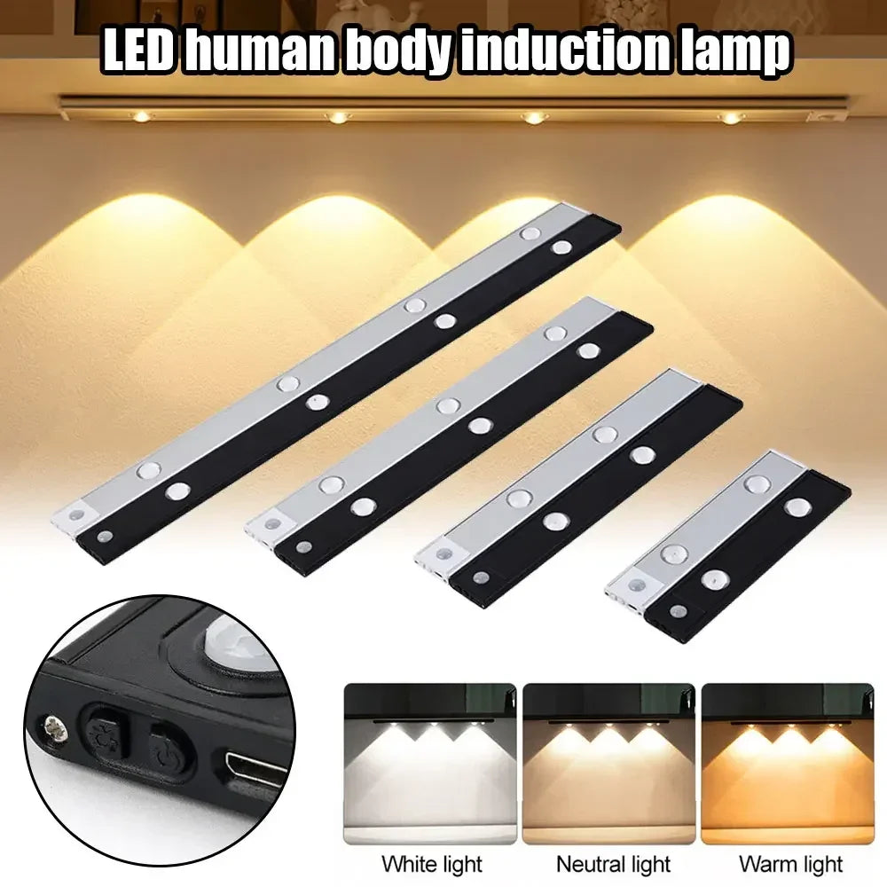 lampe led rechargeable blanc noir moderne interrupteur mouvement clips 3modes luminosité adjustable chambre armoire