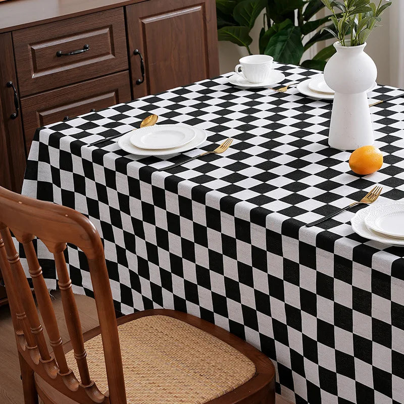 nappe table carreaux noir blanc classique réutilisable polyester coton machine été hiver printemps automne