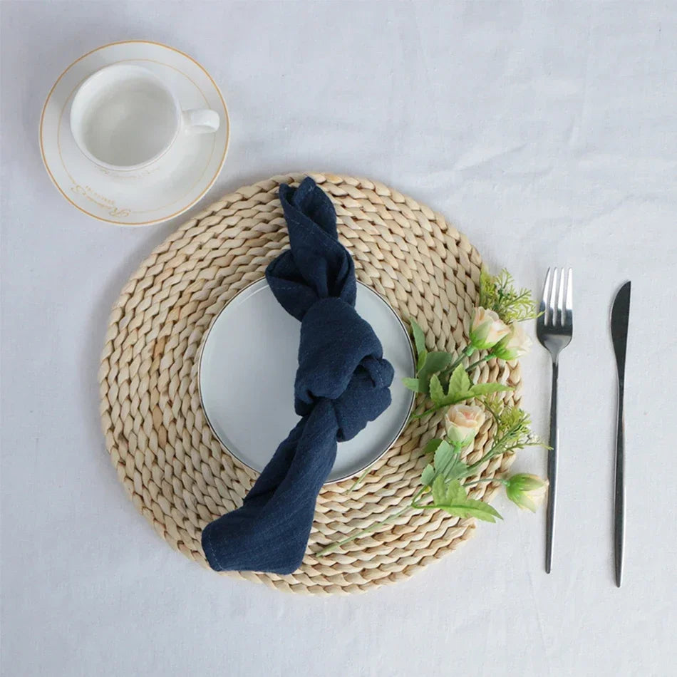 serviettes table réutilisables coton 40x40cm beige gris texture moderne rustique adhésif