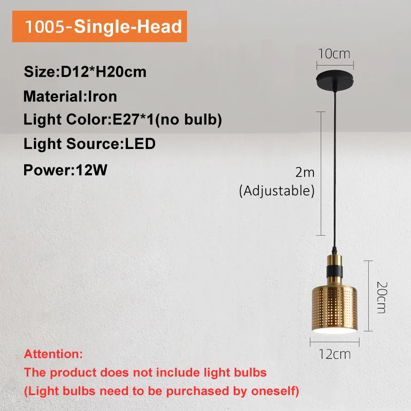 lampe suspendue moderne dorée perforée salon chambre 2000 lumens ajustable 90 260V