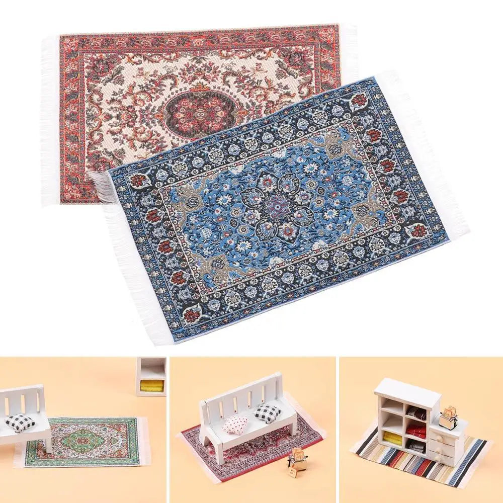petit tapis décoratif maison poupee motif floral traditionnel turc miniature