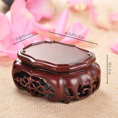 support décoratif bois gravures classique vase pot fleur tasse thé rouge foncé