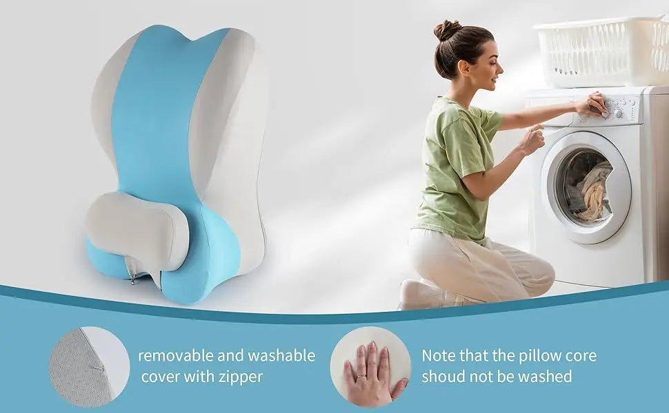 coussin ergonomique bleu clair gris clair couverture amovible memory foam polyester multiposition lecture allongée