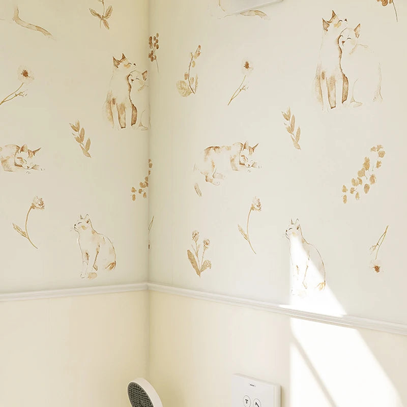 papier peint autocollant motif chats fleurs aquarelle amovible imperméable classique chambre coucher
