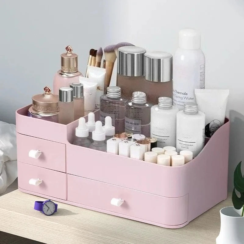 organisateur boîtes rangement tiroirs cosmétiques moderne rose clair plat réutilisable fonctionnel étudiant chambre