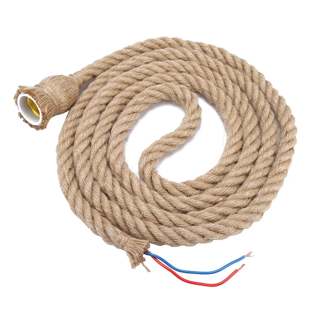 câble électrique tissé rustique beige E27 85 265V 3m fixation décoration intérieure artisanale