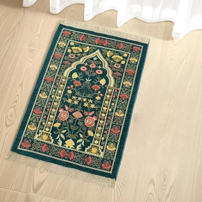 tapis prière traditionnel motifs floraux géométriques polyester antidérapant noir vert rouge bleu