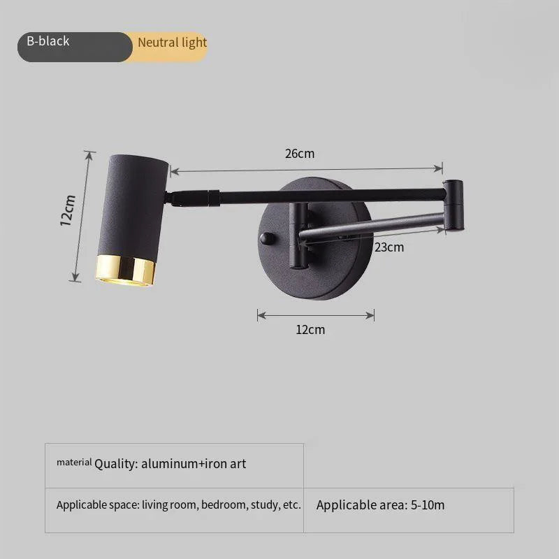 lampe murale articulée moderne noir blanc bois naturel minimaliste aluminium fer