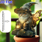 décoration jardin gnome lanterne papillons blanc jaune terreux fantaisiste conte fées
