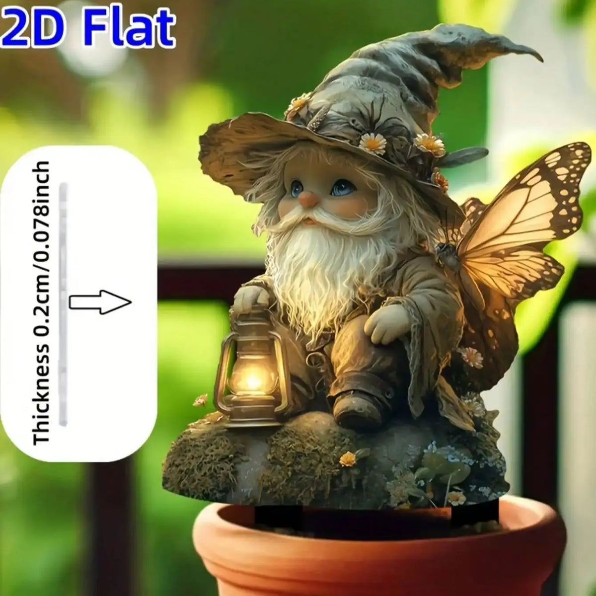 décoration jardin gnome lanterne papillons blanc jaune terreux fantaisiste conte fées
