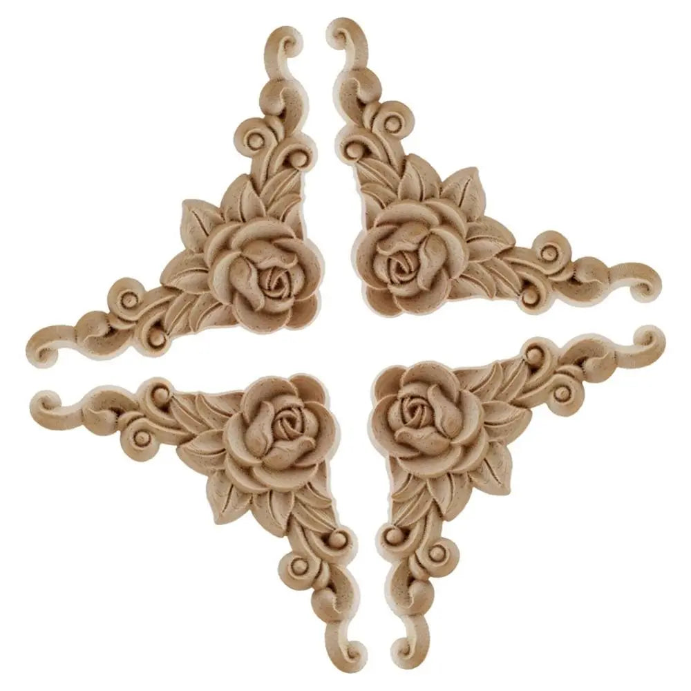 décorations bois sculpté motifs floraux ornements angle pièce décorative rose feuilles classic