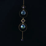 bijou pendentif cristal or bleu violet vert formes géométriques motifs oculaires translucides boho chic