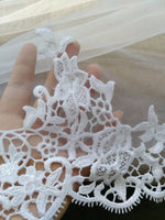 voile mariée deux couches dentelle blanche motifs floraux peigne métallique classique élégant transparent appliques