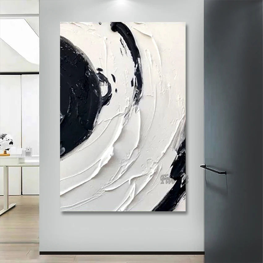 Peinture à l'huile abstraite personnalisable noir et blanc