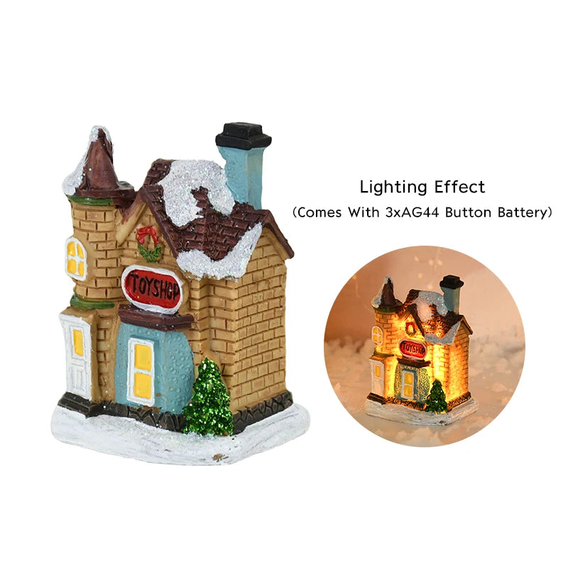 décorations noël miniatures maison bois naturel rustique vintage porte fenêtre led