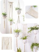 Macramé suspendu plante boho tissé main motifs géométriques anneaux métalliques