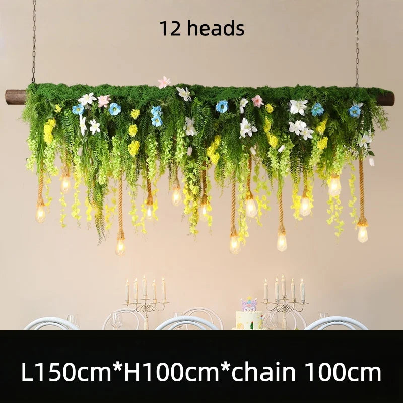Suspension lumineuse rustique feuilles fleurs vert blanc led pendentif naturel chambre salon