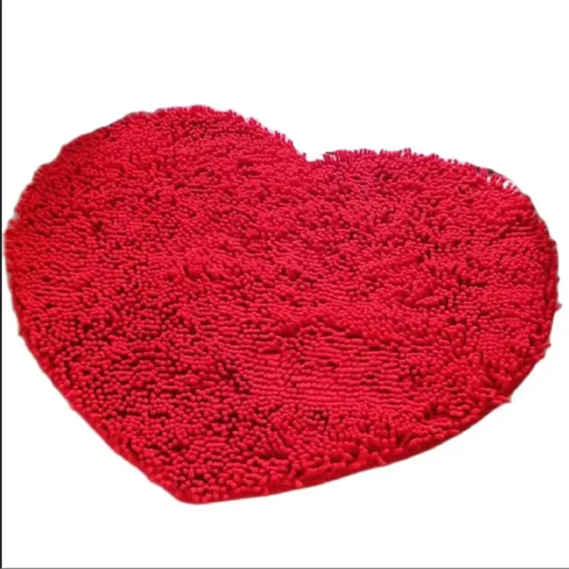 tapis rouge pelucheux coeur moderne résistant antidérapant sol bain chambre adultes