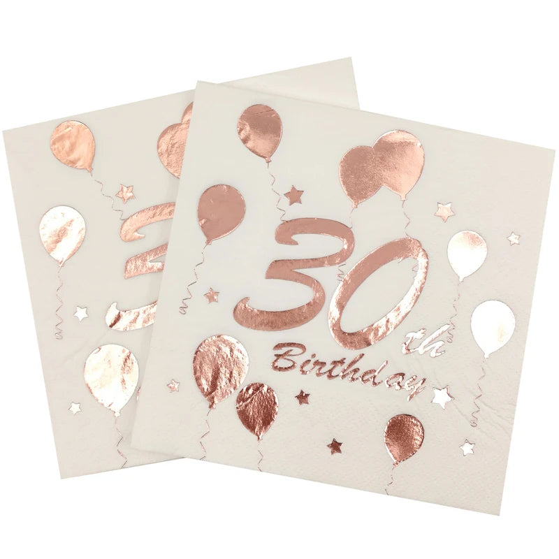 serviettes jetables anniversaire rose doré ballons étoiles motifs décoratifs fêtes adultes chiffres festive