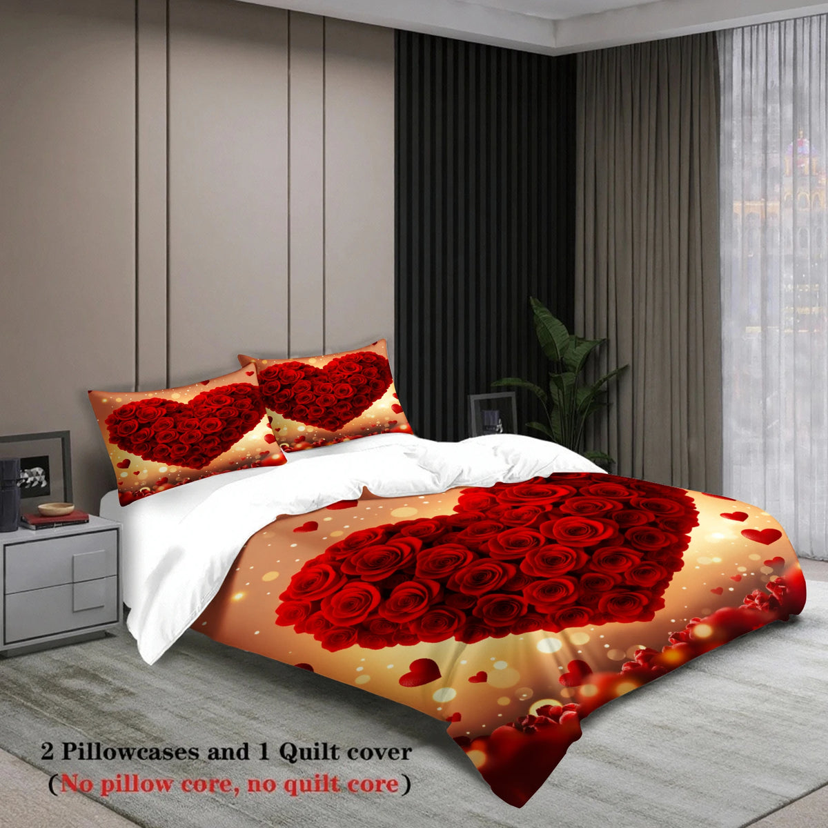 ensemble literie rouge coeurs roses moderne taies doreiller beige adultes chambre coucher