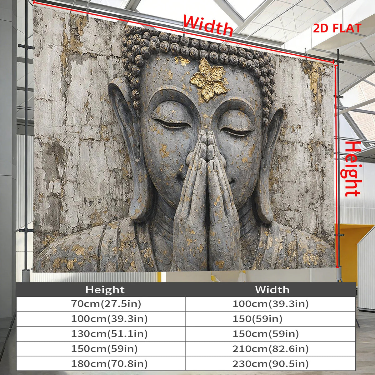 décoration murale toile fond statue bouddha mains jointes feuille or moderne chambre