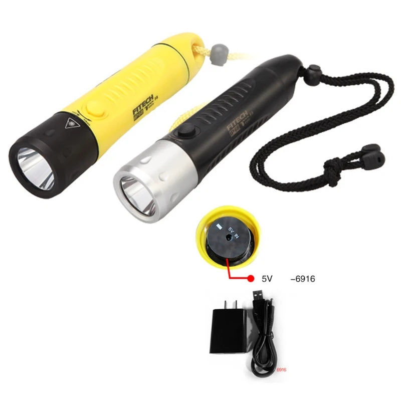 torche poche rechargeable jaune noire led antidérapante plongée sport sécurité