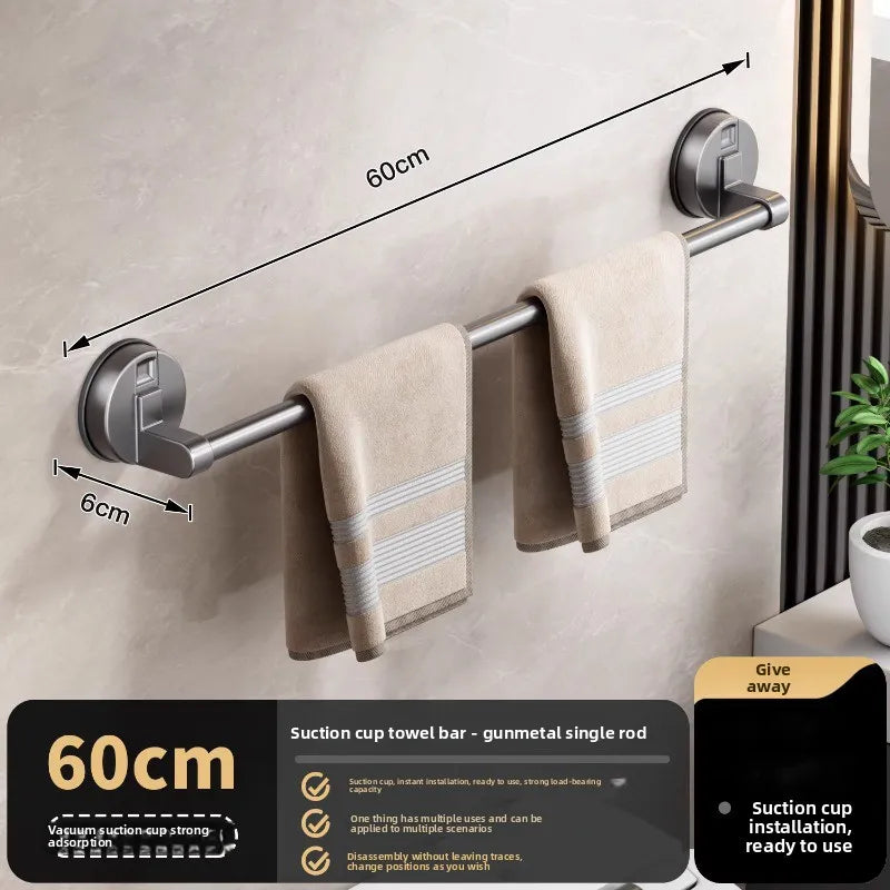 porte serviettes mural gris métallisé double barre ventouse moderne minimaliste sans perçage deux niveaux
