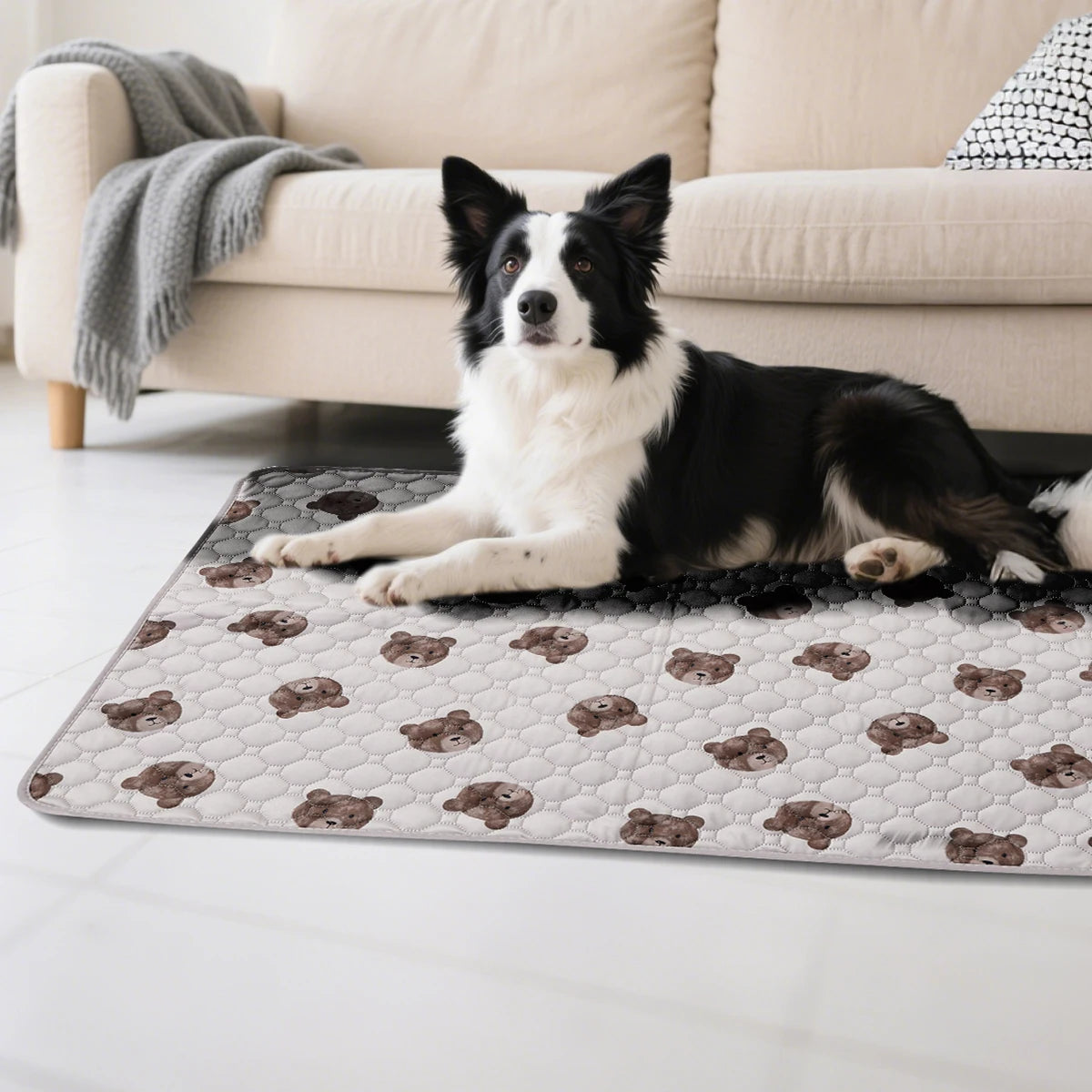 tapis animal grès beige ours marron texture quadrillée moderne doux absorbant