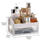 organisateur rangement cosmétiques blanc tiroirs transparents modernes compartments poignées grilles