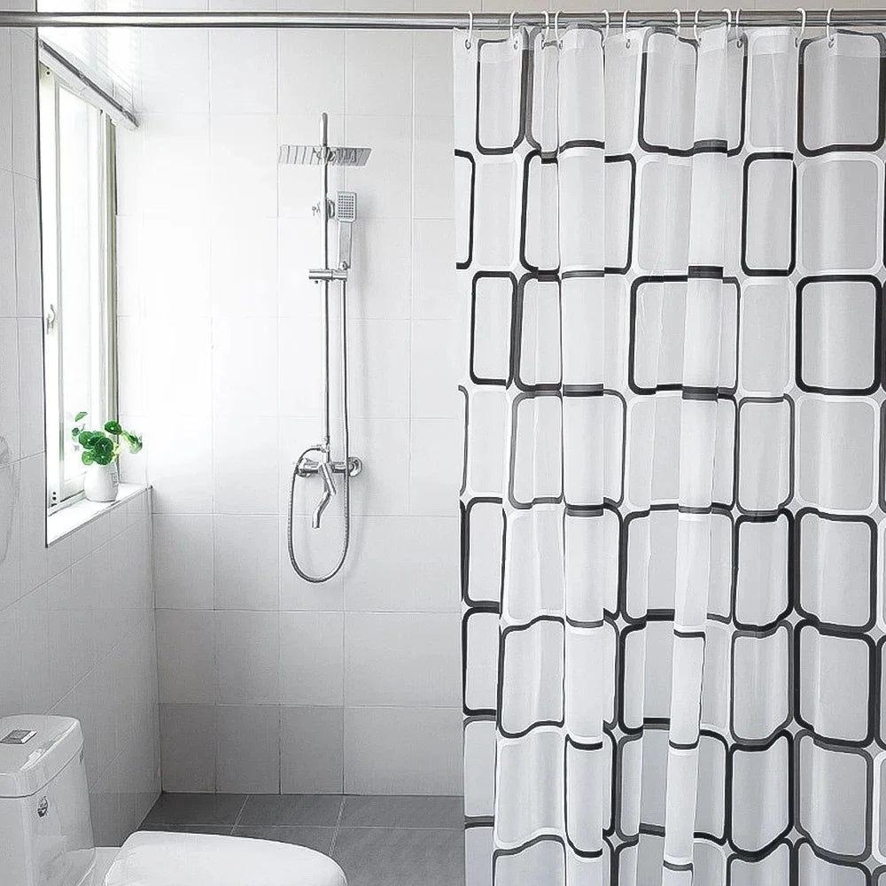 rideau douche moderne blanc noir carreaux géométriques opaque 120x180cm 150x200cm 180x200cm 200x180cm
