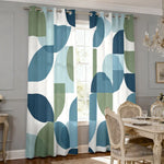rideaux abstraits semi transparents moderne blanc bleu vert cercles rectangles salon polyester