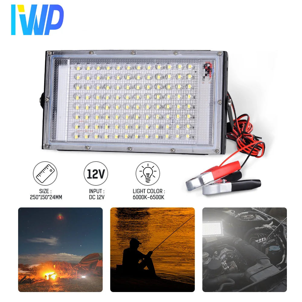 projecteur led 12v 100w ip66 gris blanc moderne camping pêche ajustable 180