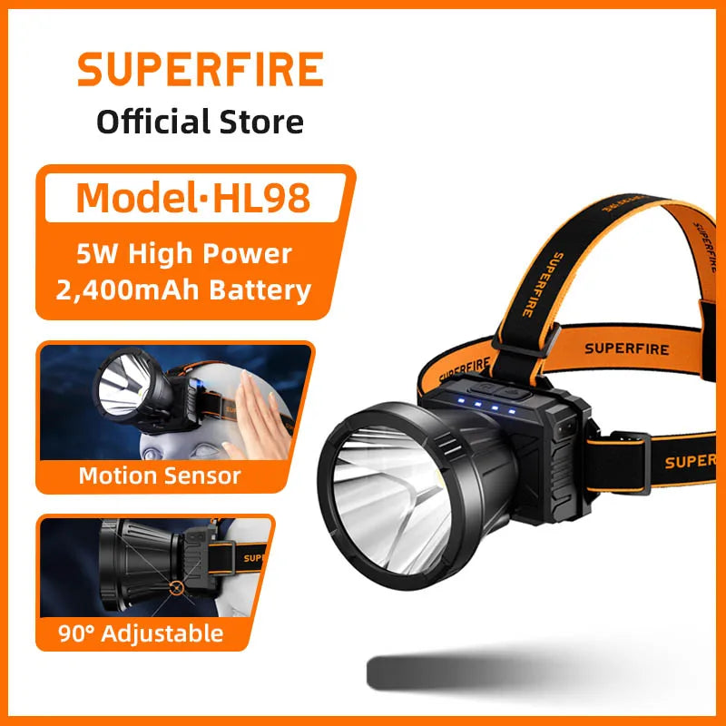 lampe frontale noire orange rayées led rechargeable usb camping surveillance course