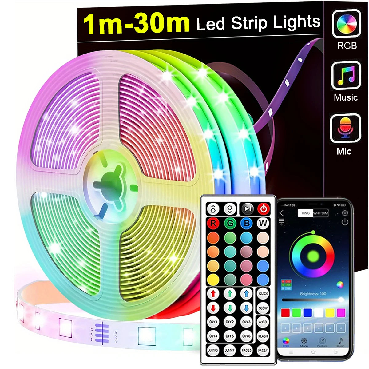 ruban led multicolore rayures horizontales moderne télécommande application 10m 15m 20m 30mRGBO