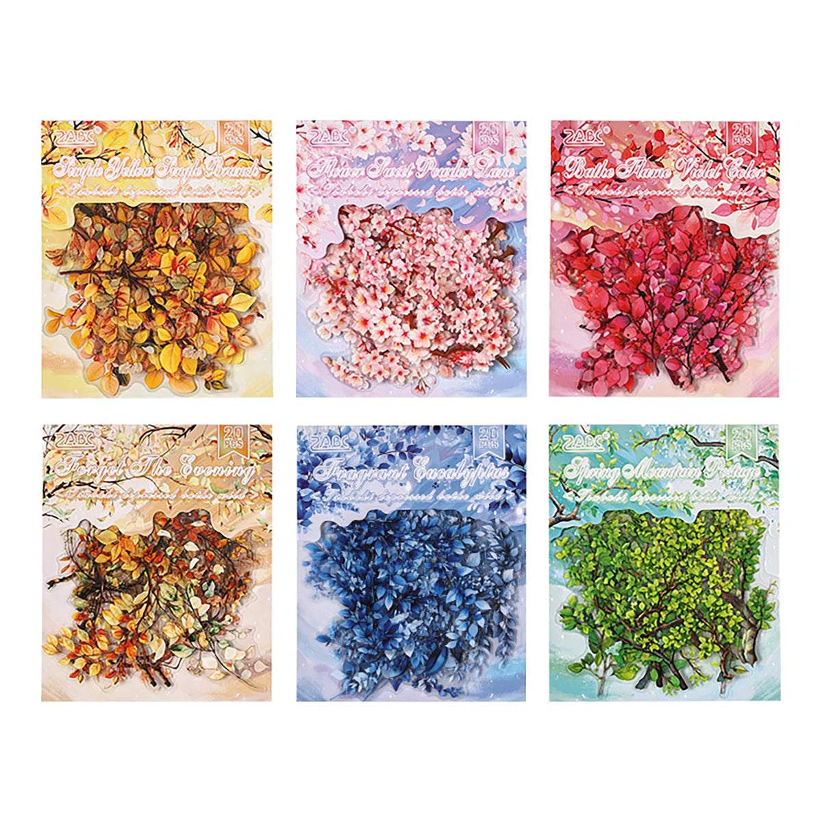 autocollants adhésifs feuilles fleurs naturelles détaillées vert rose bleu marron jaune papeterie scrapbooking étudiants