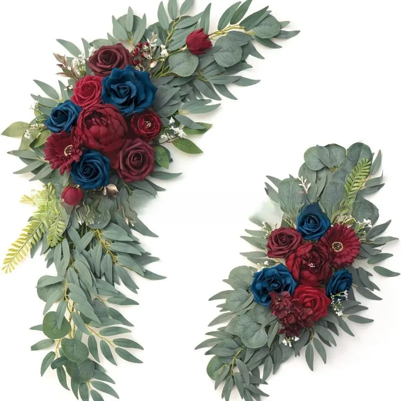 Guirlande florale artificielle romantique roses pivoines feuilles vertes blanc vert mariage decorationextérieur