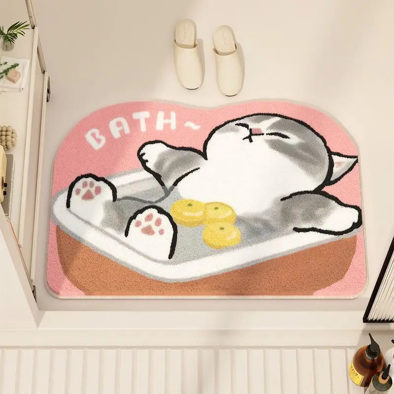 tapis bain dessin animé chats baignoire canards bulles coquillages bleu jaune rose