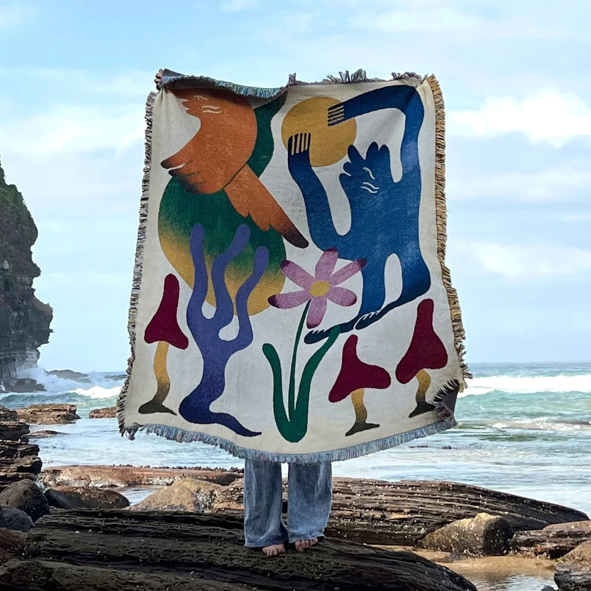 couverture maison multicolore motif abstraite figures humaines fleurs geometriques moderne printemps automne portable qualité
