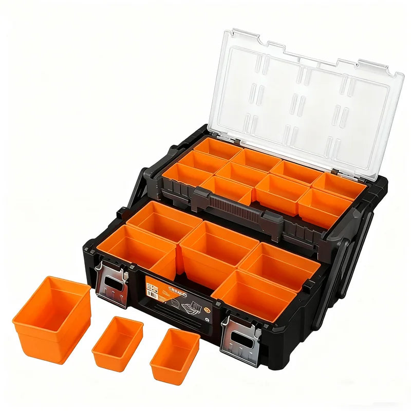 Boîte de rangement vis pliable ouverte montrant les compartiments