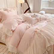 ensemble literie rose volants nœuds décoratifs shabby chic chambre fille