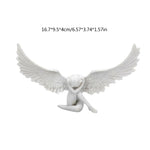 statue ange accroupi ailes plumes finition mate decoration blanche sculptural artistique tristesse