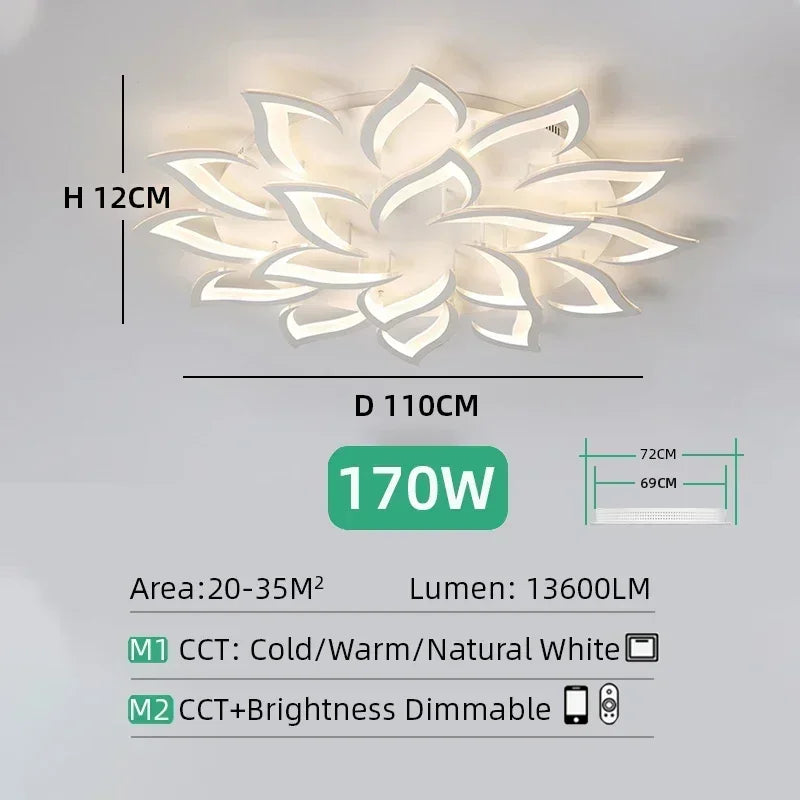 lampe moderne fleur lotus acrylique polie blanc noir réglable lumière chambre salon