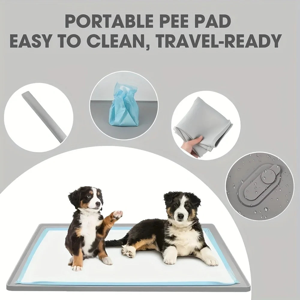 tapis absorbant portable chien gris bleu clair texture douce flexible clips coins moderne