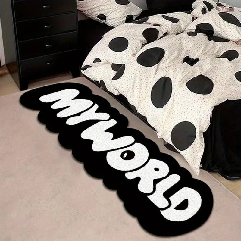tapis noir blanc lettres moderne antidérapant polyester résistant intérieur extérieur