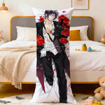 coussin allongé anime violet bleu blanc fleurs stylisées personnages 100 polyester double face imprimé